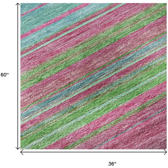 Blush Green And Blue Striped Washable Area Rug With UV Protection Photo 9