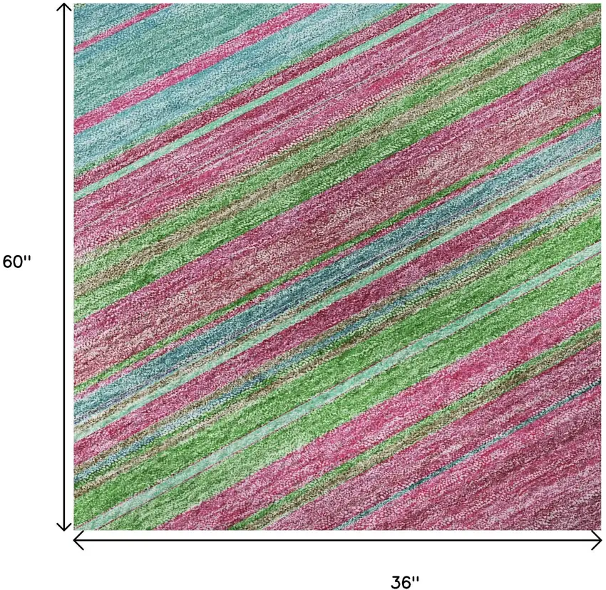 Blush Green And Blue Striped Washable Area Rug With UV Protection Photo 9