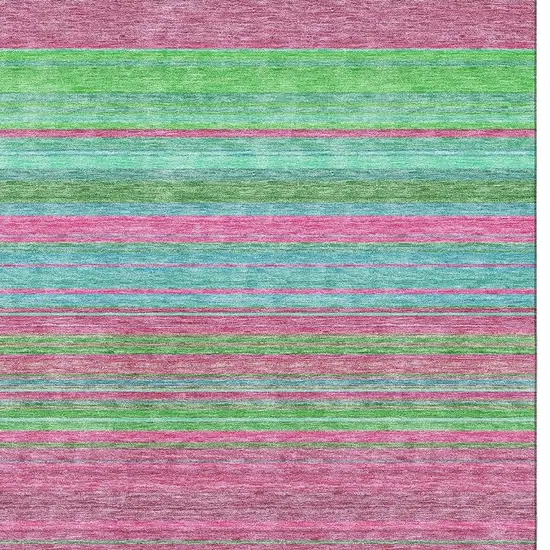 Blush Green And Blue Striped Washable Area Rug With UV Protection Photo 3