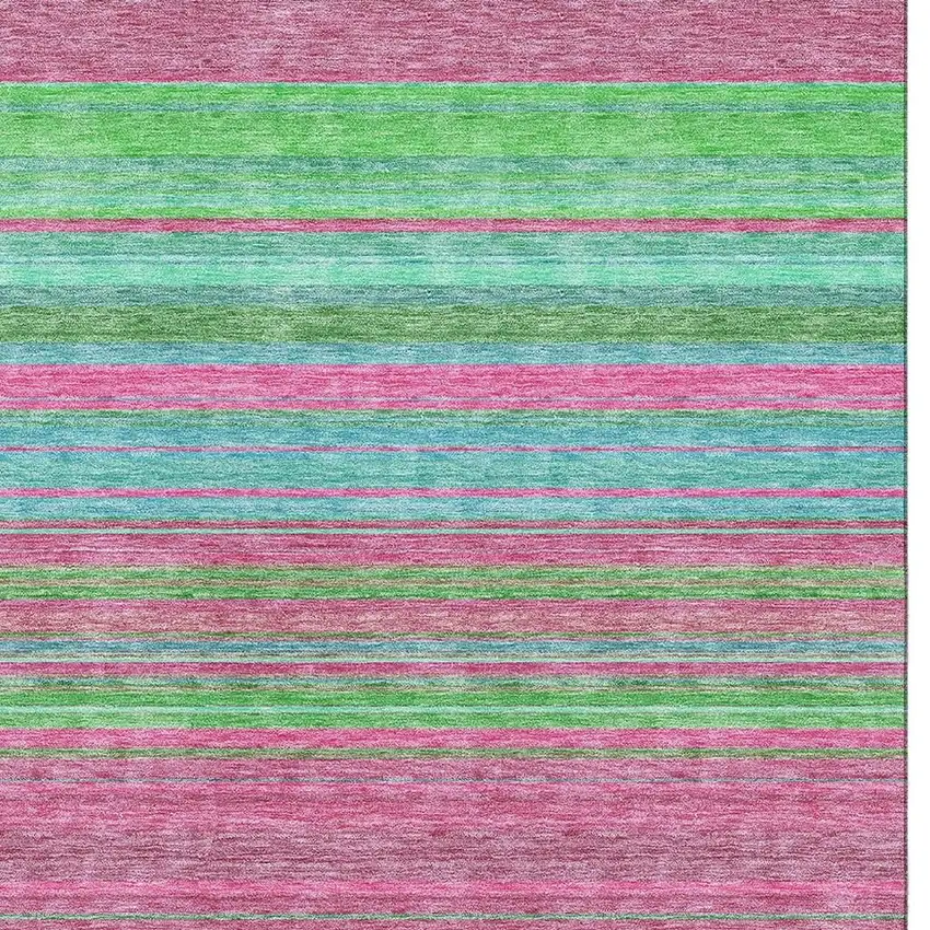 Blush Green And Blue Striped Washable Area Rug With UV Protection Photo 3