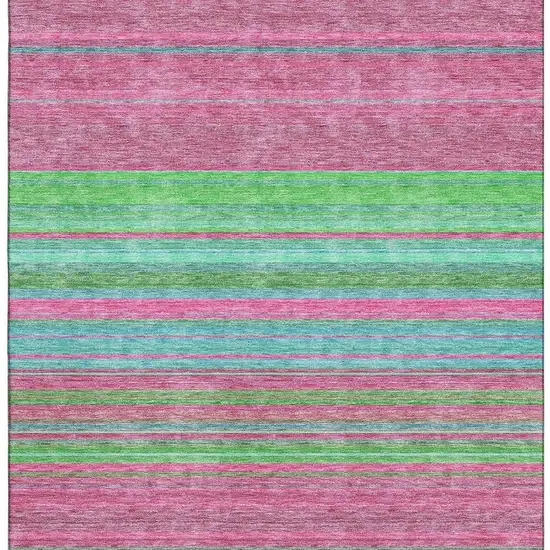 Blush Green And Blue Striped Washable Area Rug With UV Protection Photo 4
