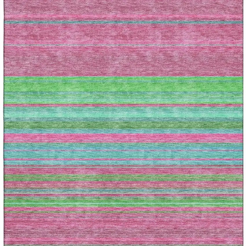 Blush Green And Blue Striped Washable Area Rug With UV Protection Photo 4