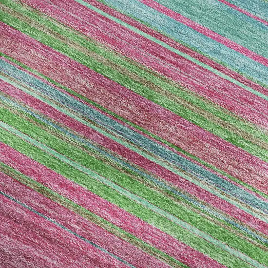 Blush Green And Blue Striped Washable Area Rug With UV Protection Photo 2