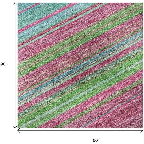 Blush Green And Blue Striped Washable Area Rug With UV Protection Photo 9