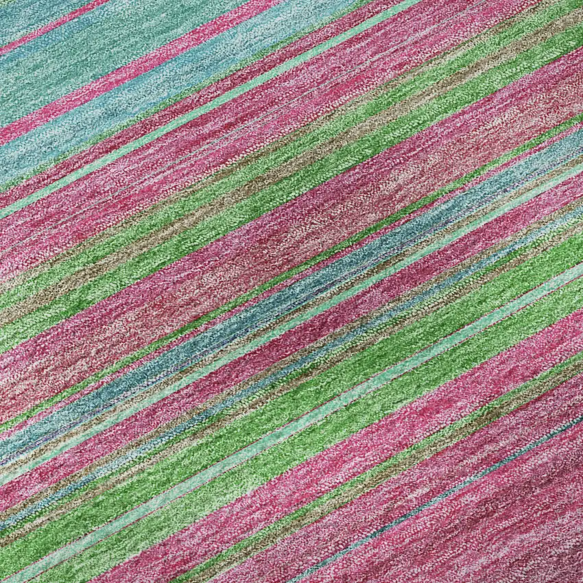 Blush Green And Blue Striped Washable Area Rug With UV Protection Photo 1