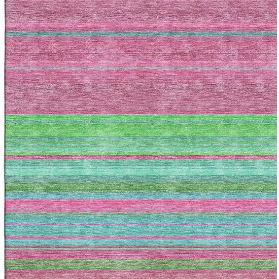 Blush Green And Blue Striped Washable Area Rug With UV Protection Photo 3