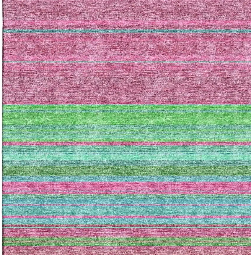 Blush Green And Blue Striped Washable Area Rug With UV Protection Photo 3