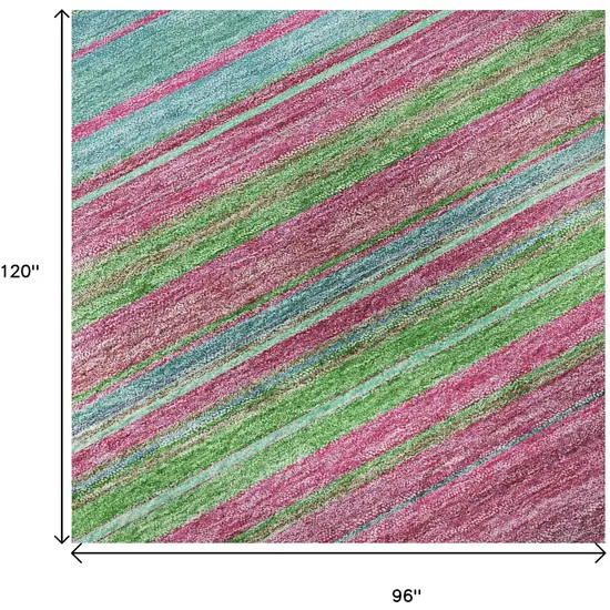 Blush Green And Blue Striped Washable Area Rug With UV Protection Photo 9