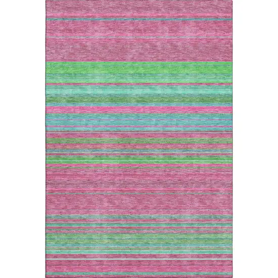 Blush Green And Blue Striped Washable Area Rug With UV Protection Photo 5