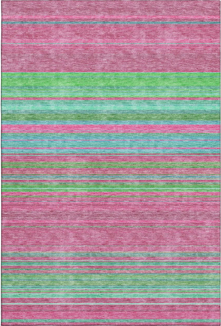 Blush Green And Blue Striped Washable Area Rug With UV Protection Photo 5