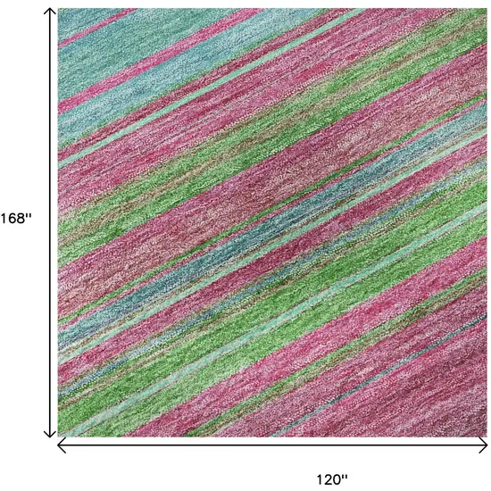 Blush Green And Blue Striped Washable Area Rug With UV Protection Photo 8