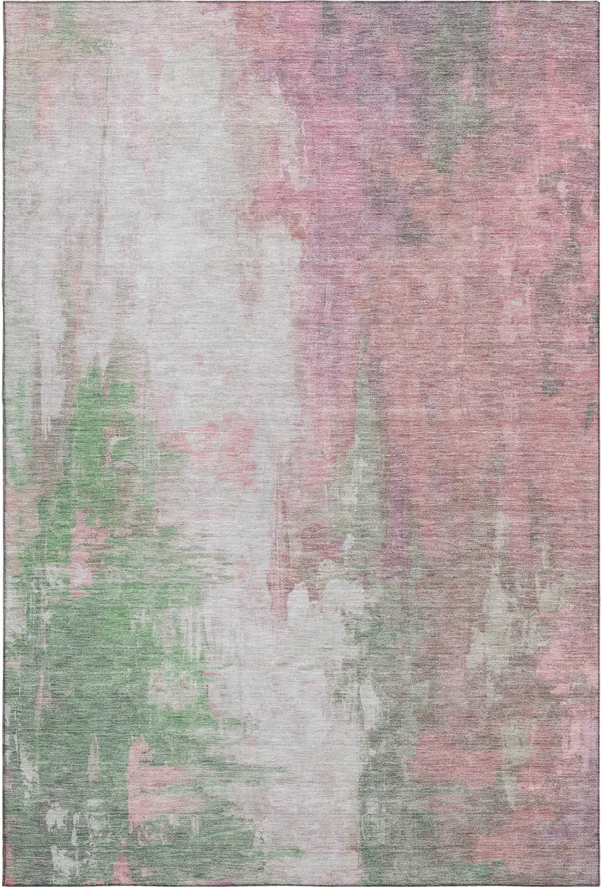 Blush Green And Gray Abstract Washable Area Rug With UV Protection Photo 7