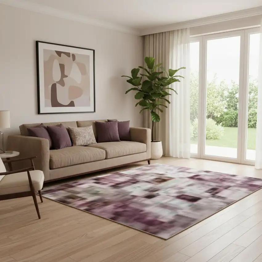 Blush Green And Gray Abstract Washable Area Rug With UV Protection Photo 2