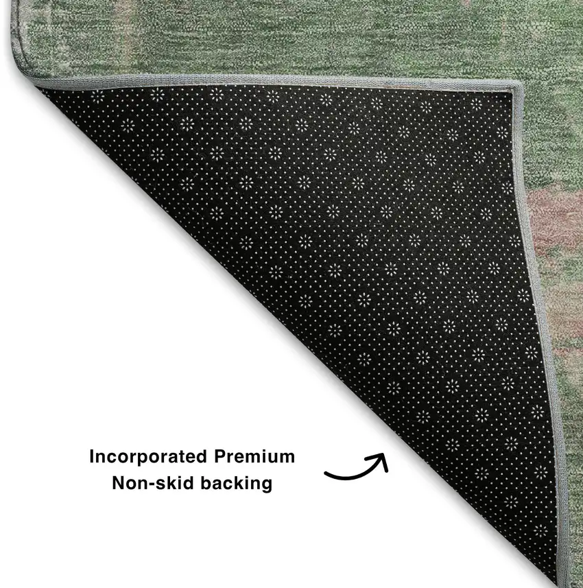 Blush Green And Gray Abstract Washable Area Rug With UV Protection Photo 8