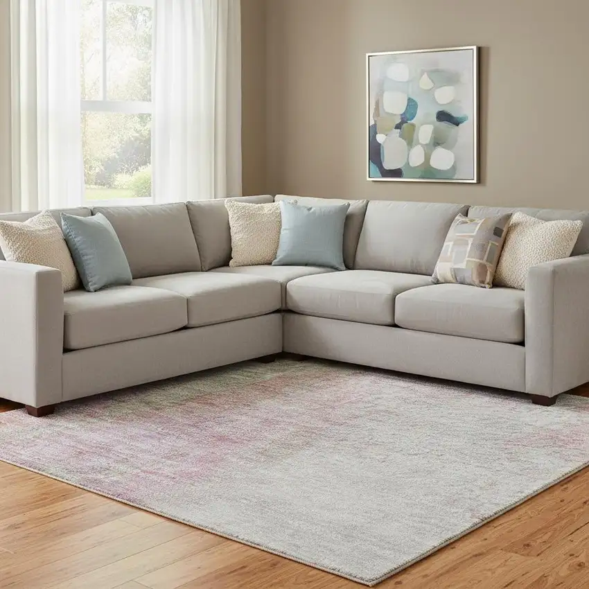 Blush Green And Gray Abstract Washable Area Rug With UV Protection Photo 2