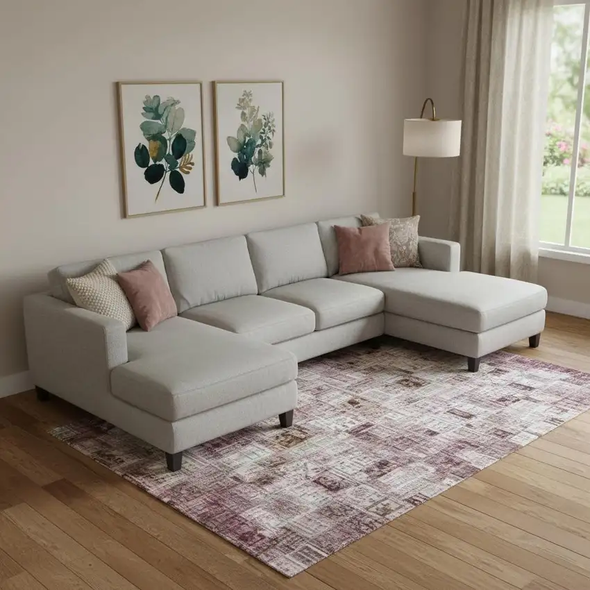 Blush Green And Gray Abstract Washable Area Rug With UV Protection Photo 2