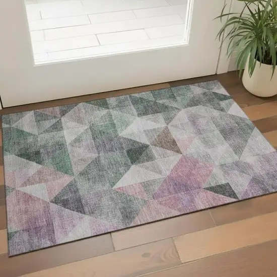 Blush Green And Ivory Geometric Washable Area Rug With UV Protection Photo 2