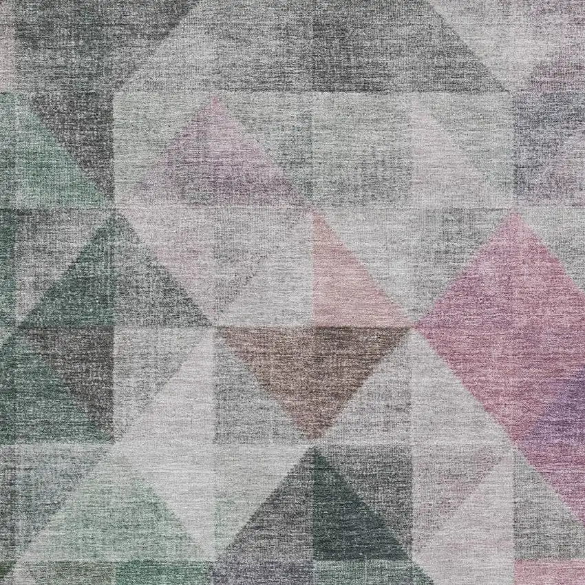 Blush Green And Ivory Geometric Washable Area Rug With UV Protection Photo 3
