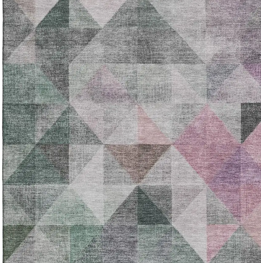 Blush Green And Ivory Geometric Washable Area Rug With UV Protection Photo 3