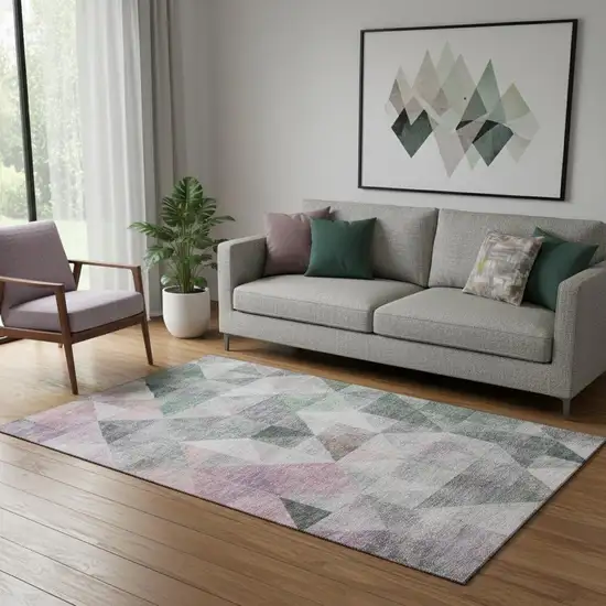 Blush Green And Ivory Geometric Washable Area Rug With UV Protection Photo 2