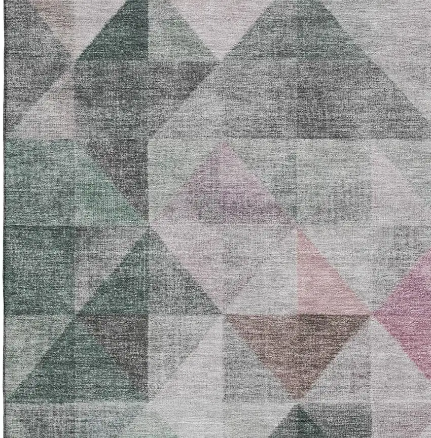 Blush Green And Ivory Geometric Washable Area Rug With UV Protection Photo 3