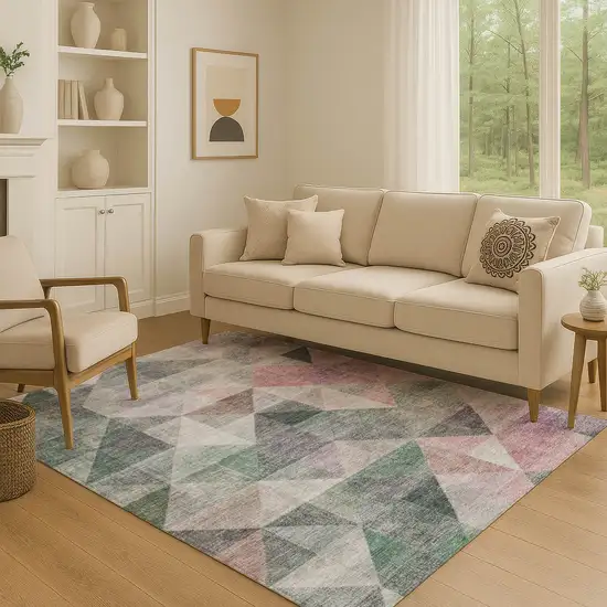 Blush Green And Ivory Geometric Washable Area Rug With UV Protection Photo 5