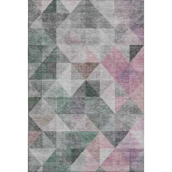 Blush Green And Ivory Geometric Washable Area Rug With UV Protection Photo 1