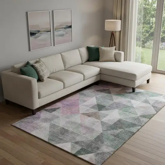 Blush Green And Ivory Geometric Washable Area Rug With UV Protection Photo 2