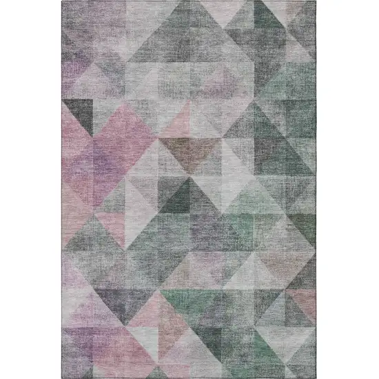 Blush Green And Ivory Geometric Washable Area Rug With UV Protection Photo 4