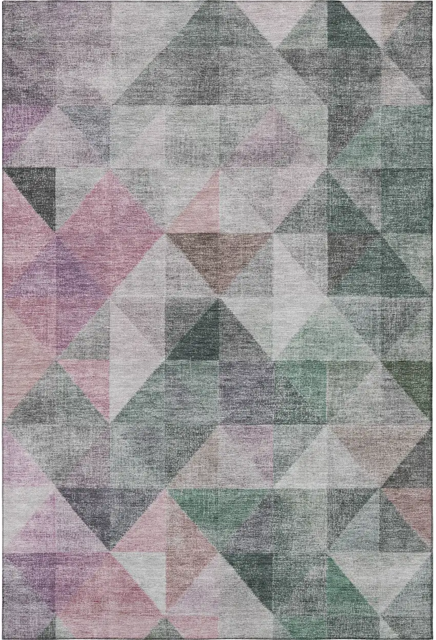 Blush Green And Ivory Geometric Washable Area Rug With UV Protection Photo 4