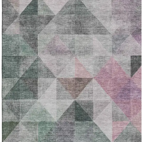 Blush Green And Ivory Geometric Washable Area Rug With UV Protection Photo 3