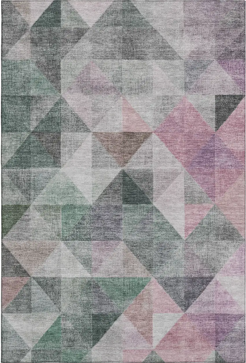 Blush Green And Ivory Geometric Washable Area Rug With UV Protection Photo 1