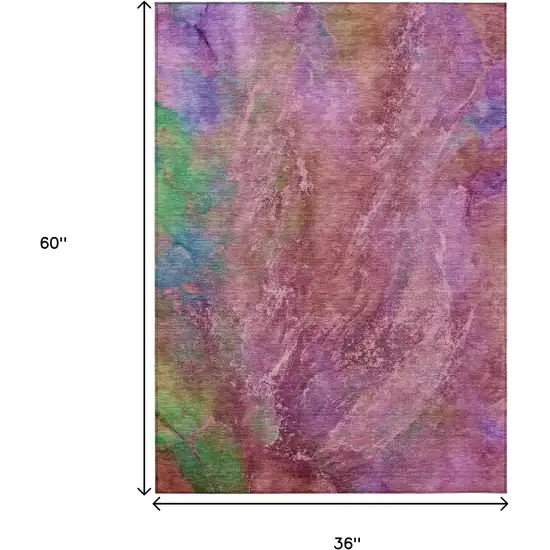 Blush Green And Purple Abstract Washable Indoor Outdoor Area Rug Photo 3