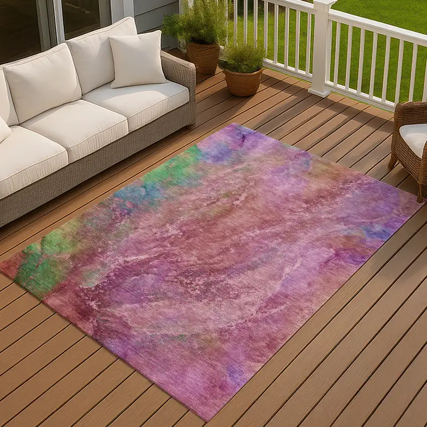 Blush Green And Purple Abstract Washable Indoor Outdoor Area Rug Photo 7