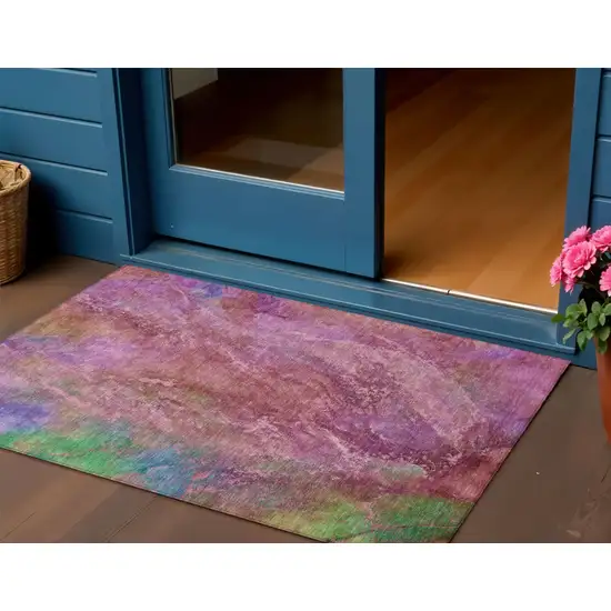 Blush Green And Purple Abstract Washable Indoor Outdoor Area Rug Photo 1