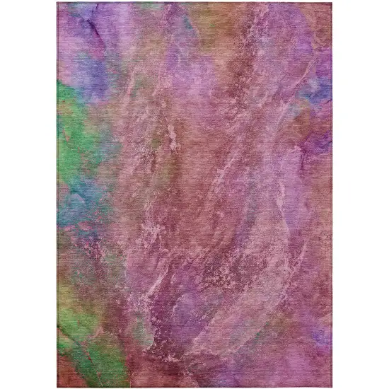 Blush Green And Purple Abstract Washable Indoor Outdoor Area Rug Photo 2