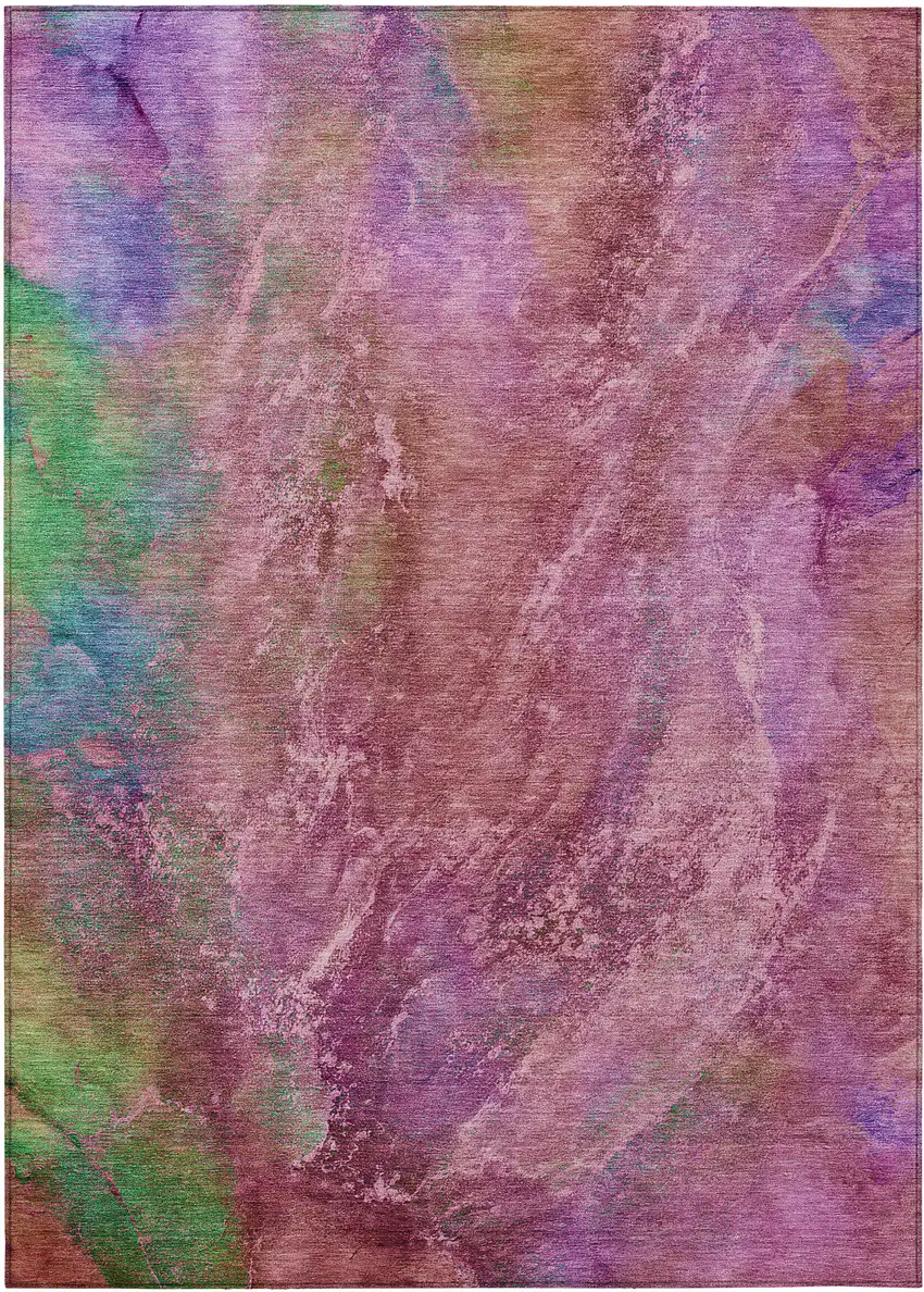 Blush Green And Purple Abstract Washable Indoor Outdoor Area Rug Photo 2