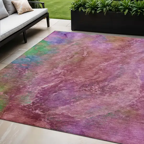 Blush Green And Purple Abstract Washable Indoor Outdoor Area Rug Photo 1