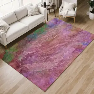 Photo of Blush Green And Purple Abstract Washable Indoor Outdoor Area Rug