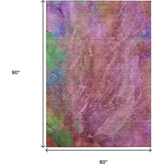 Blush Green And Purple Abstract Washable Indoor Outdoor Area Rug Photo 3