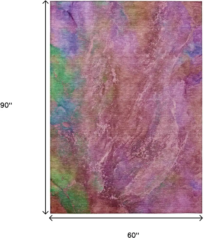 Blush Green And Purple Abstract Washable Indoor Outdoor Area Rug Photo 3