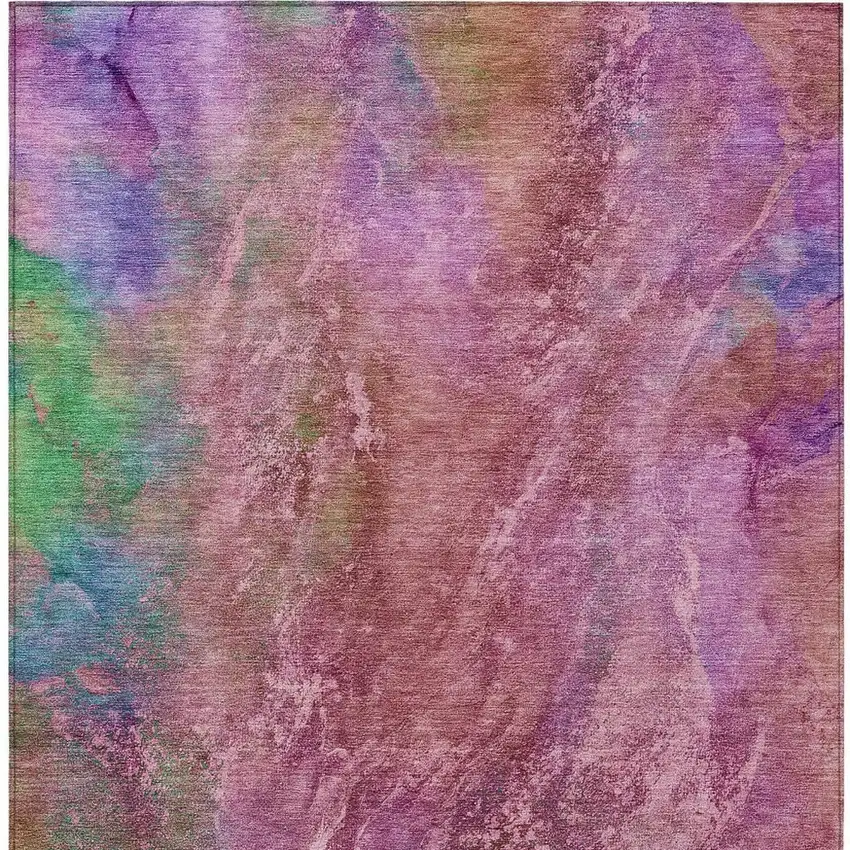 Blush Green And Purple Abstract Washable Indoor Outdoor Area Rug Photo 6