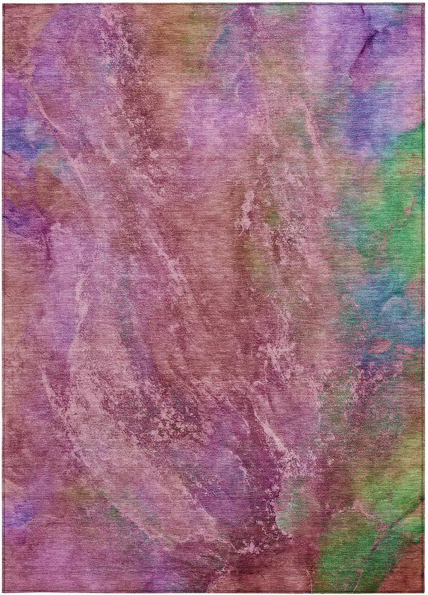 Blush Green And Purple Abstract Washable Indoor Outdoor Area Rug Photo 4