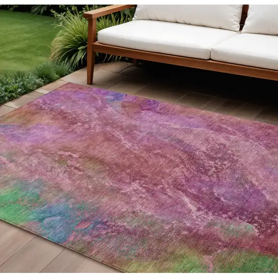 Blush Green And Purple Abstract Washable Indoor Outdoor Area Rug Photo 1