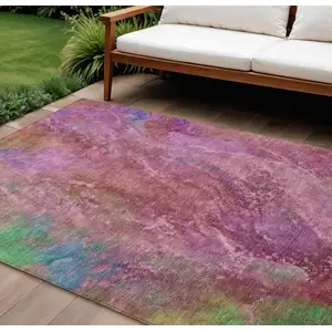 Photo of Blush Green And Purple Abstract Washable Indoor Outdoor Area Rug