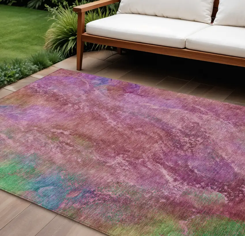 Blush Green And Purple Abstract Washable Indoor Outdoor Area Rug Photo 1