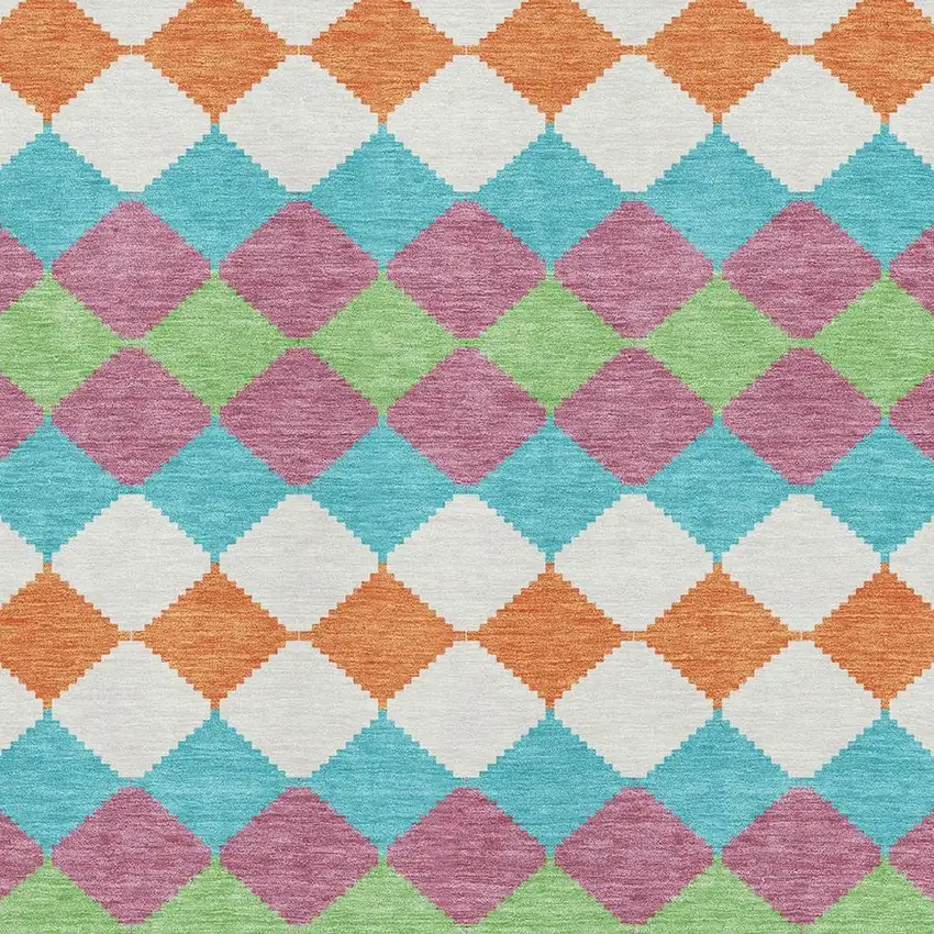 Blush Green And Teal Geometric Washable Area Rug With UV Protection Photo 2