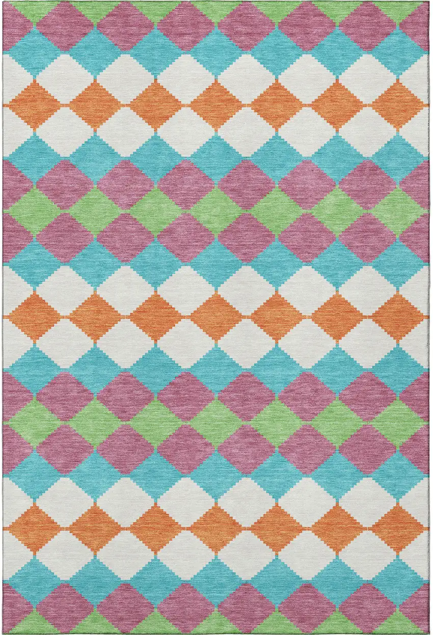 Blush Green And Teal Geometric Washable Area Rug With UV Protection Photo 3