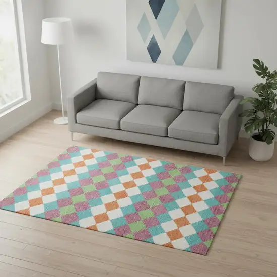 Blush Green And Teal Geometric Washable Area Rug With UV Protection Photo 2