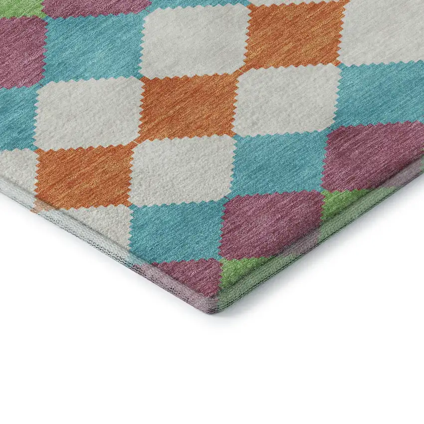 Blush Green And Teal Geometric Washable Area Rug With UV Protection Photo 7